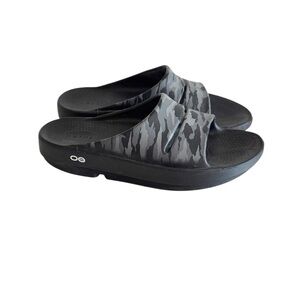 OOFOS OOahh Black Gray Camo Sports Flex Recovery Slide Sandals Unisex M 8 - W 10